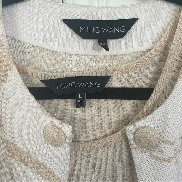 Two-Piece Gold and Off-White Cardigan Set by Ming Wang - Picture 4 of 5
